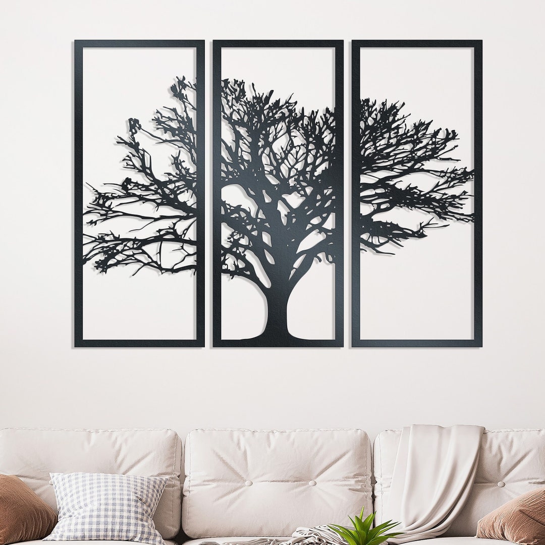 Three Panel Tree Metal Wall Art: Modern 3D Shadow Art - Etsy UK