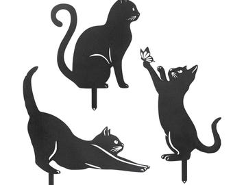 Metal Cat Garden Art: Black Powder-Coated Steel, Set of 3