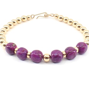 Mojave Purple Turquoise Bracelet with 5mm 14k Gold Filled Beads and Eye Hook Clasp