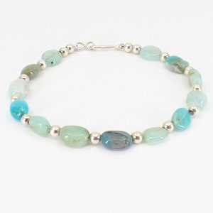 Peruvian Opal Smooth Nugget Gemstone Bracelet with Sterling Silver Beads and Sterling Silver Hook Eye Clasp