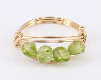 Peridot Gemstone 14K Gold Filled Wire Wrapped Ring