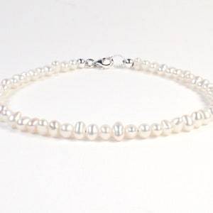 White Freshwater Keshi Pearl Bracelet with .925 Sterling Silver Lobster Claw Clasp, June Birthstone Bracelet