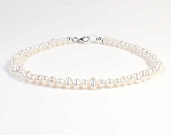 White Freshwater Keshi Pearl Bracelet with .925 Sterling Silver Lobster Claw Clasp, June Birthstone Bracelet