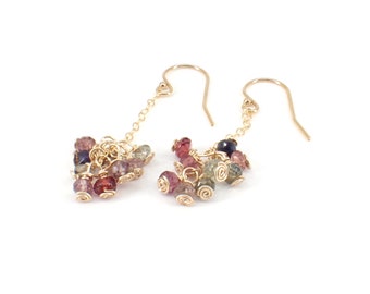 Multi Colored Sapphire Faceted Gemstones Earrings  and 14k Gold Filled Wire & Ear Hooks