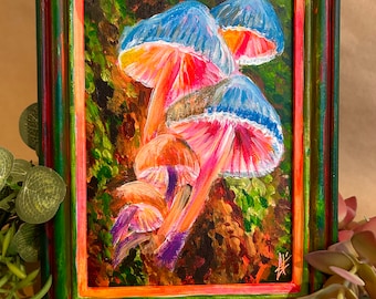Framed Glowing Rainbow Mushrooms