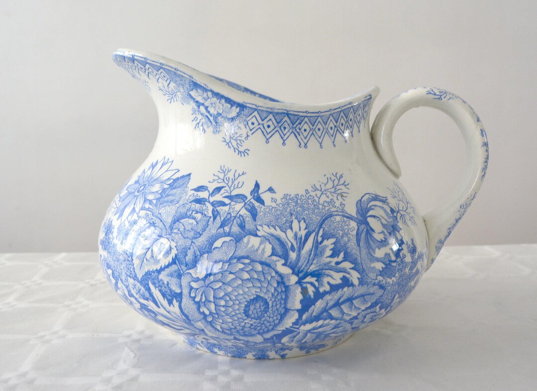 Vintage Ironstone Jug , Water Pitcher, Bowl Bleu Transferware,1880 ...