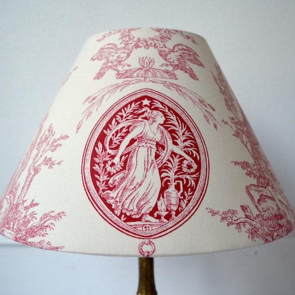 Dekorativer Lampenschirm Stoff Toile de JOUY rot Handarbeit