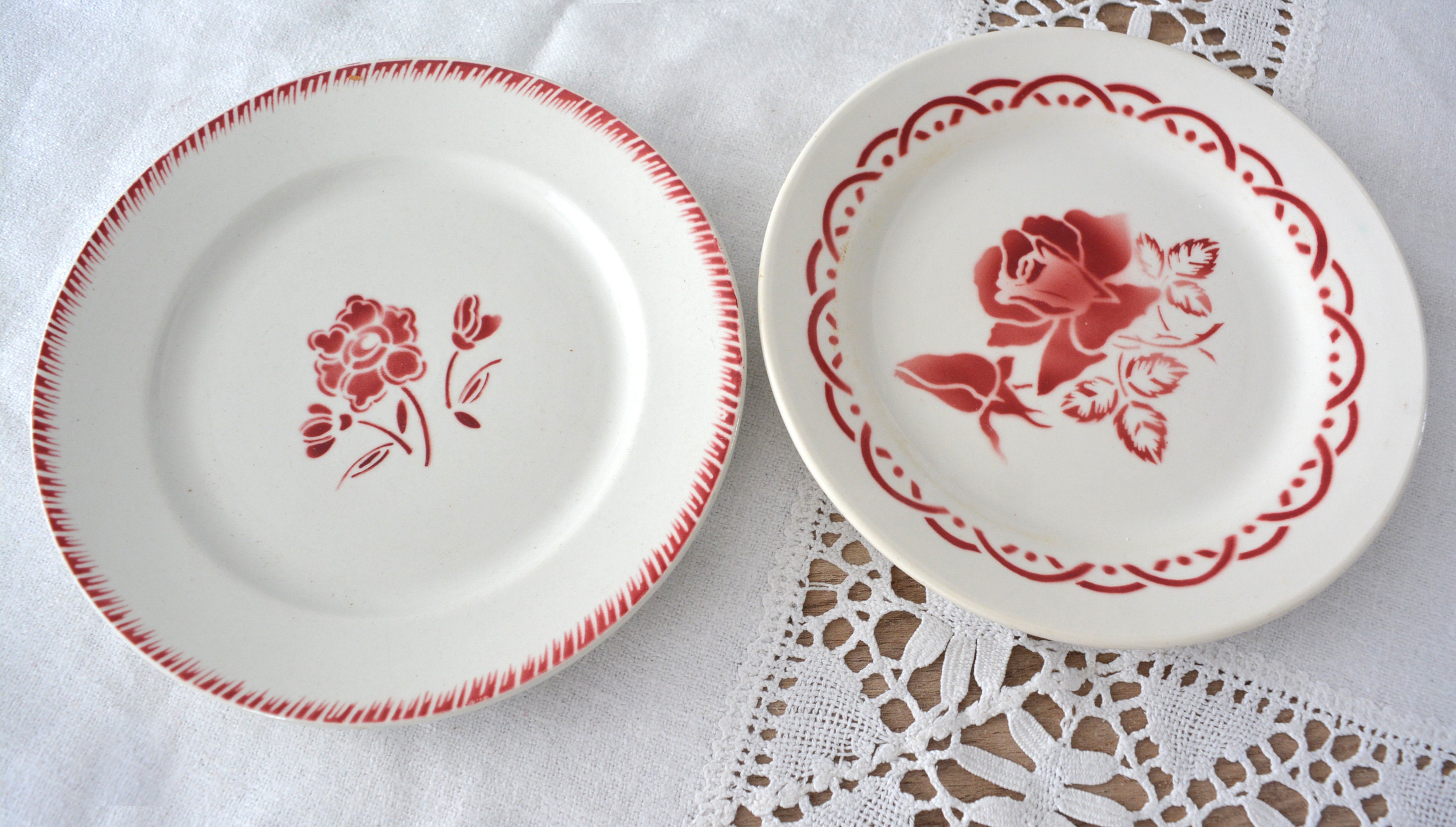 Lot de 2 Assiettes à Dessert Vintage, Rustiques Moulin Des Loups, Vintage 1930