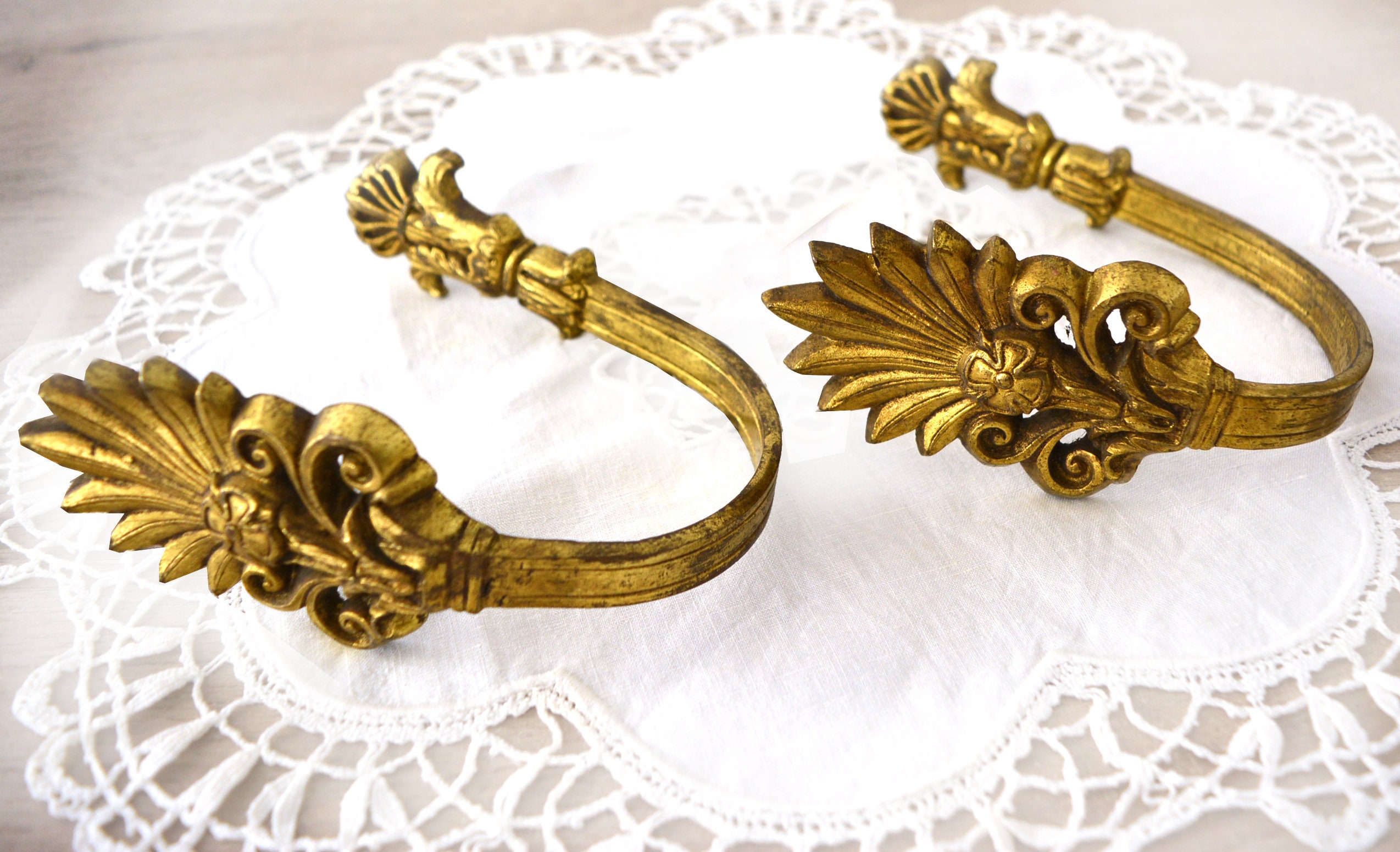 Pair of Vintage Bronze Curtain Tiebacks Antique Bronze Etsy