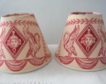 Pair of Decorative lampshades toile de Jouy RED colors, vintage lampshades, handcrafted