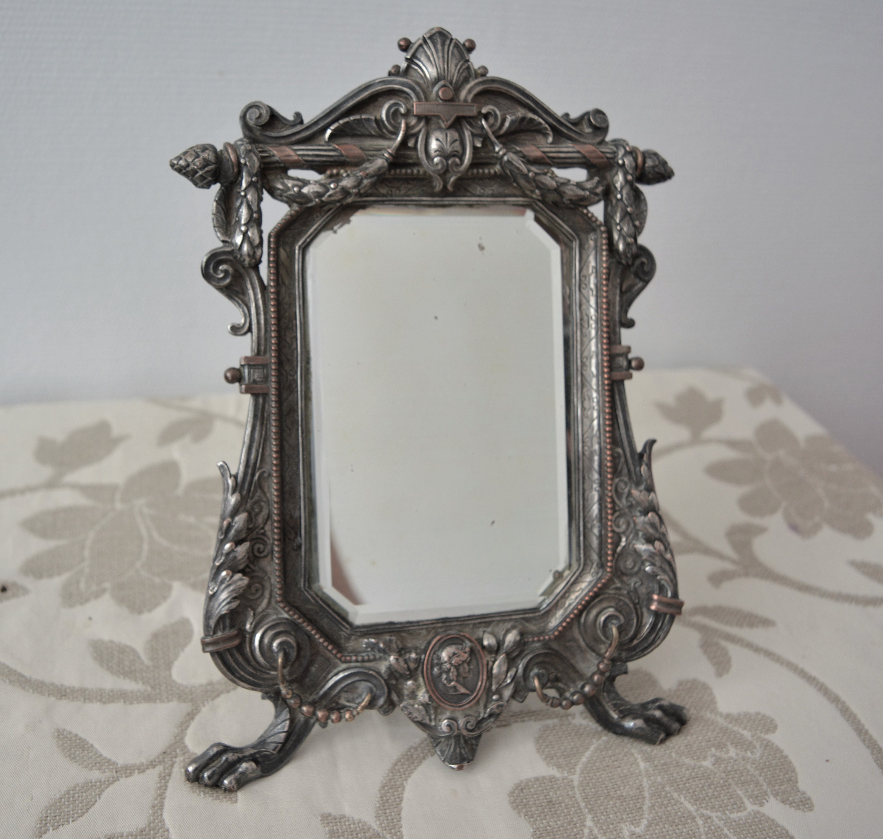 Miroir Français Antique, avec Verre Antique Facettes, Décoration d'intérieur 1900'e