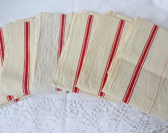 Set of 6 French vintage kitchen towels, vintage rustic linen, vintage farmhouse linen, towels