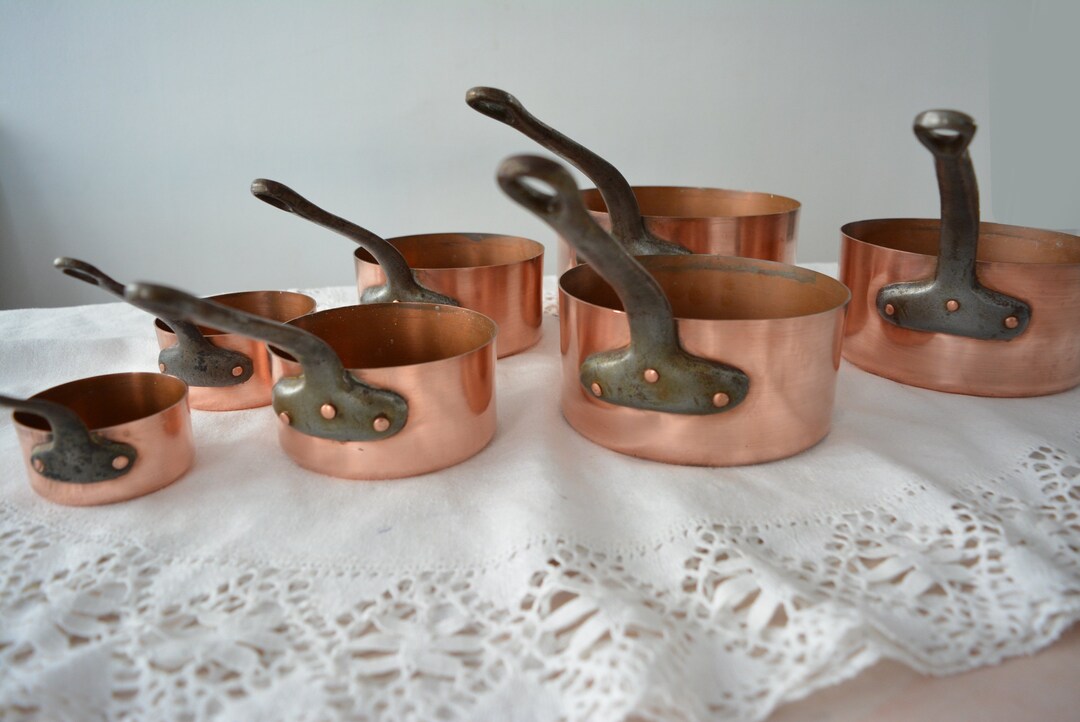 Set of 7 Vintage Copper Pans Pans With Handles Etsy