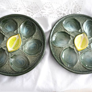 Pair of Oyster plates, 2 Saint Clément oyster plates, french seafood plates, frech majolica