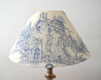 Einzellampenschirm Toile Jouy Musterszene pastoralen, dekorativer blauer Lampenschirm, handgemacht