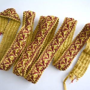 French vintage Gimp trim passementerie, mustard beige bordo braid trim, haberdashery trimmings curtains, upholstery fabrics