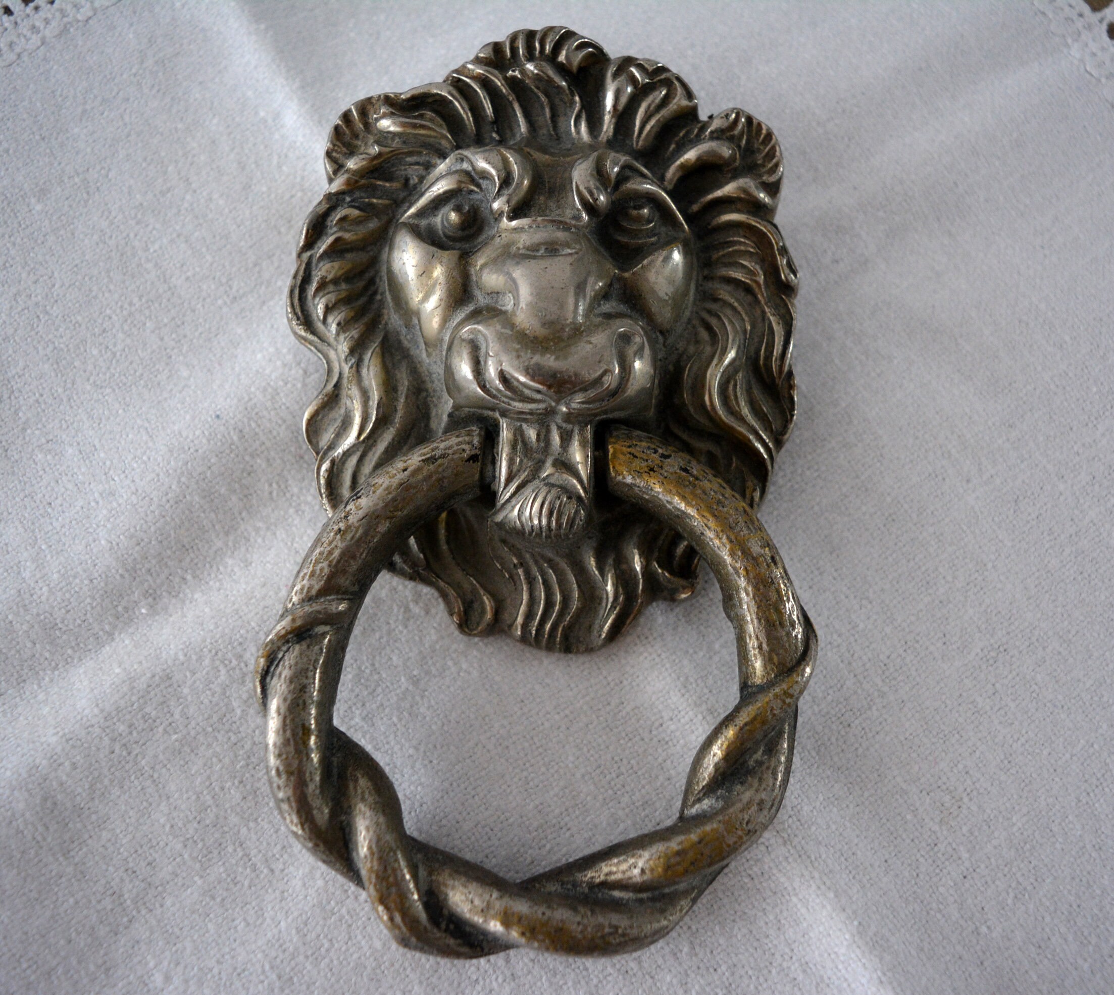 Heurtoir de Porte Vintage Lion Argent Métal, Grand Heurtoir Porte