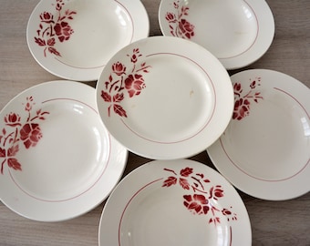 Set of 6 Vintage plates, rustic plates Moulin des Loups, vintage plates from 1930