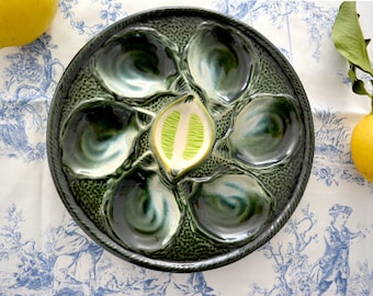 SINGLE Oyster plate, Saint Clément oyster plate, french seafood plate, frech majolica