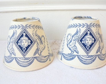Pair of Decorative lampshades toile de Jouy BLEU, vintage lampshades, handcrafted