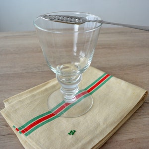 Vintage hand blown absinthe glass with spoon, authentic french absenthe glass and spoon