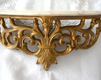 French vintage marble shelf, antique shelf wooden gold, RARE find XIX