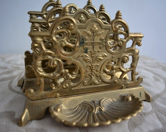 Vintage brass lettre holder, antique office reception decor, cabinet decor