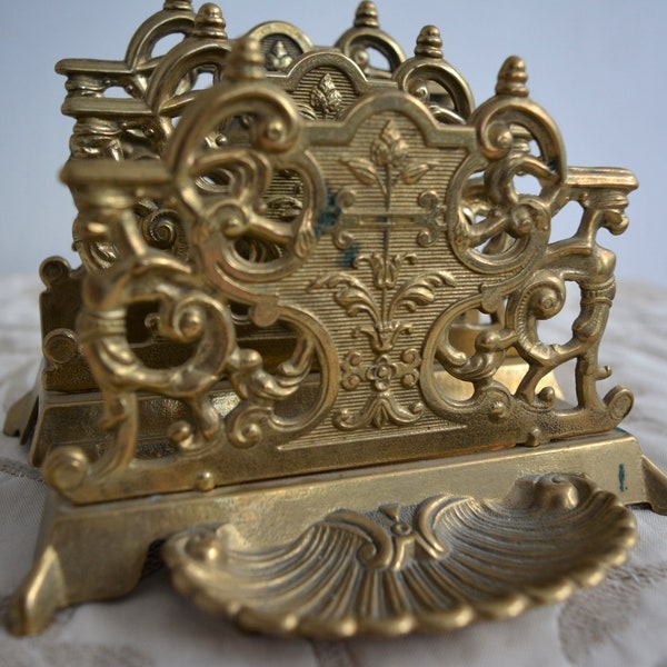 Vintage brass lettre holder, antique office reception decor, cabinet decor