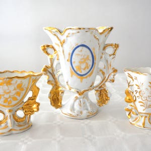 Set of 3 french antique wedding vases, french antique porcelain vases, 3 church vases XIX