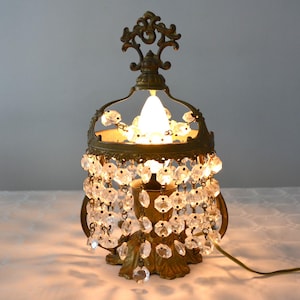 Vintage bronze table lamp with cristals, antique lighting bronze