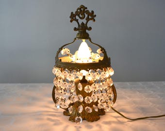 Vintage bronze table lamp with cristals, antique lighting bronze