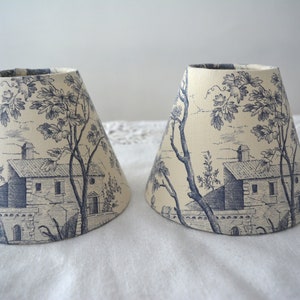 Pair of Decorative lampshades toile jouy bleu, handcrafted