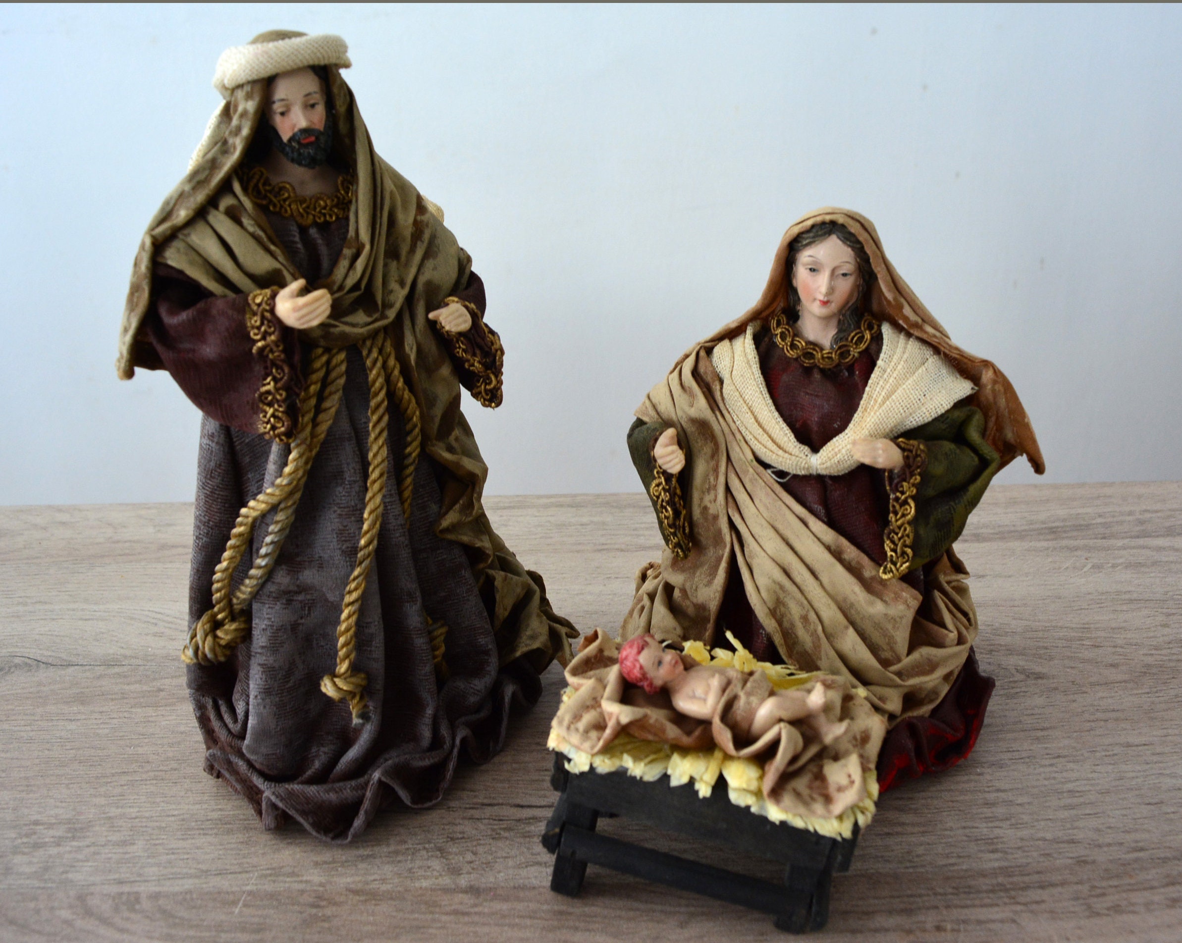 Set Vintage de 3 Figurines de Crèche Noël, Statues Noël Marie et Jésus