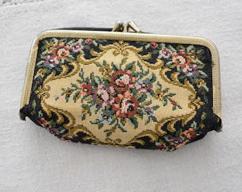 French vintage hand bag, kit of sewing, gobelin flowers, vintage travel kit, 40&#39;e