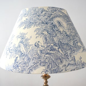 Abat-jour en tissu français Jouy, motif pastoral antique, TOILE JOUY pastels bleus, ARTISANAT image 7