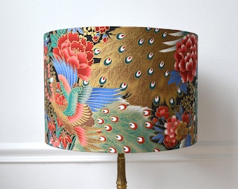 Dekorative Lampenschirm Pfauen golden, Blumen, für Hänge oder Lampe