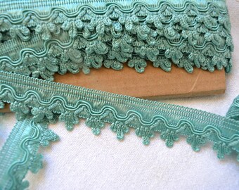 French vintage Gimp trim,turquoise silk flat braid trim, haberdashery trimmings curtains, upholstery fabrics