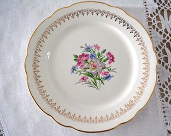 One Vintage porcelain plate, flowers farmhouse plates, Digoin Sarregueines PLATE , vintage plates from 1960