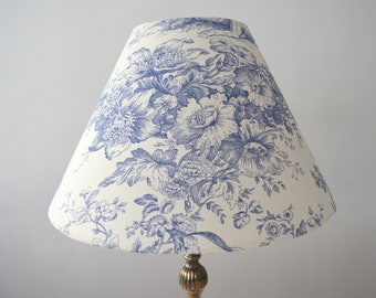 Lampshade french fabric Jouy, TOILE JOUY bleu flowers, handCRAFTED