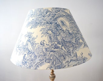 Abat-jour en tissu français Jouy, motif pastoral antique, TOILE JOUY pastels bleus, ARTISANAT