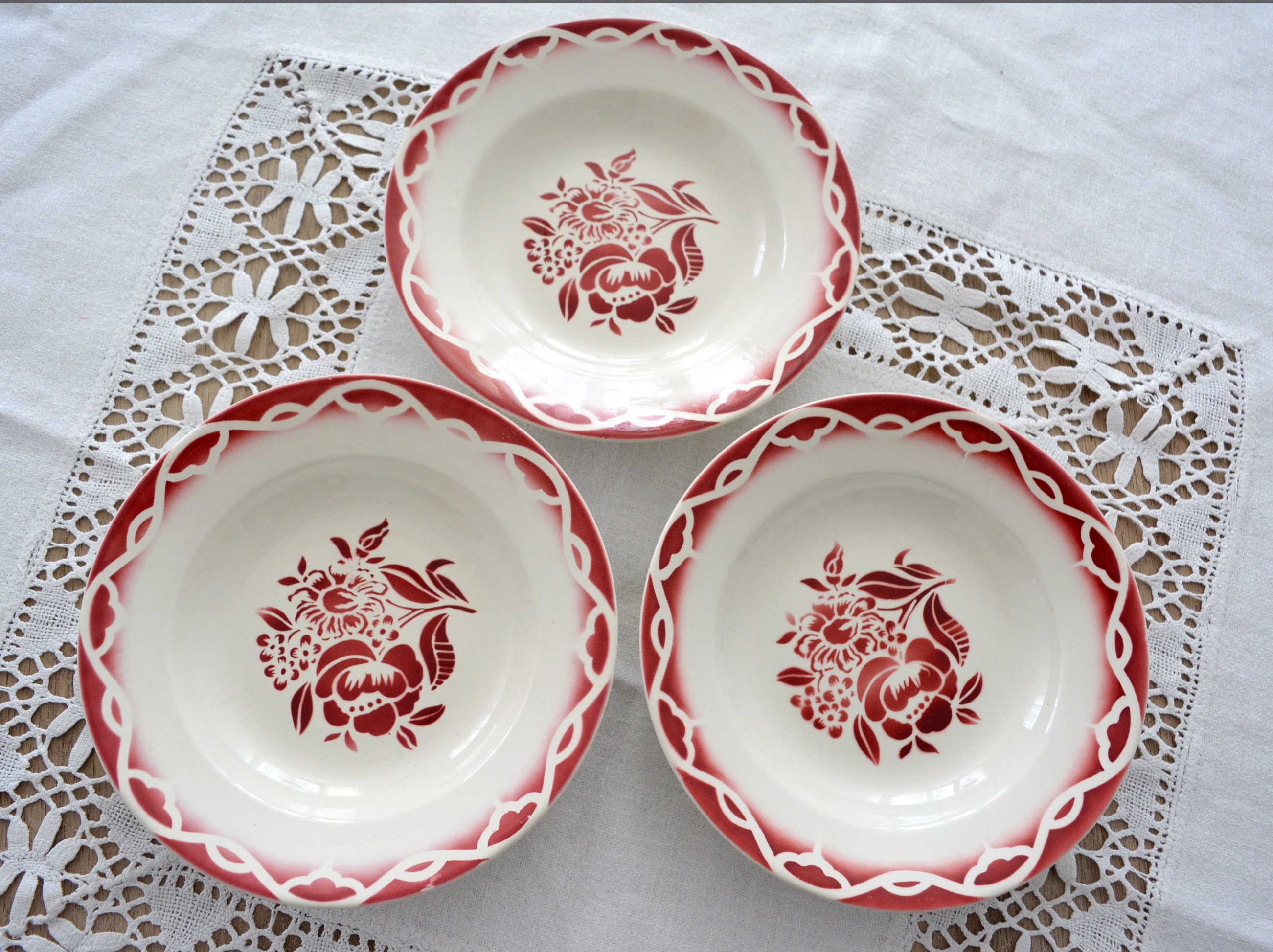 Lot de 3 Assiettes Vintage, Rustiques Moulin Des Loups, Vintage 1930