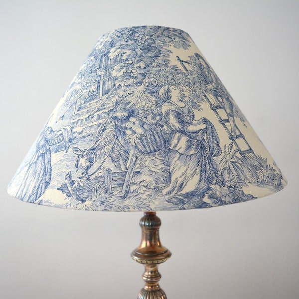 Decorative lampshades toile jouy bleu, scene pastoral, handcrafted