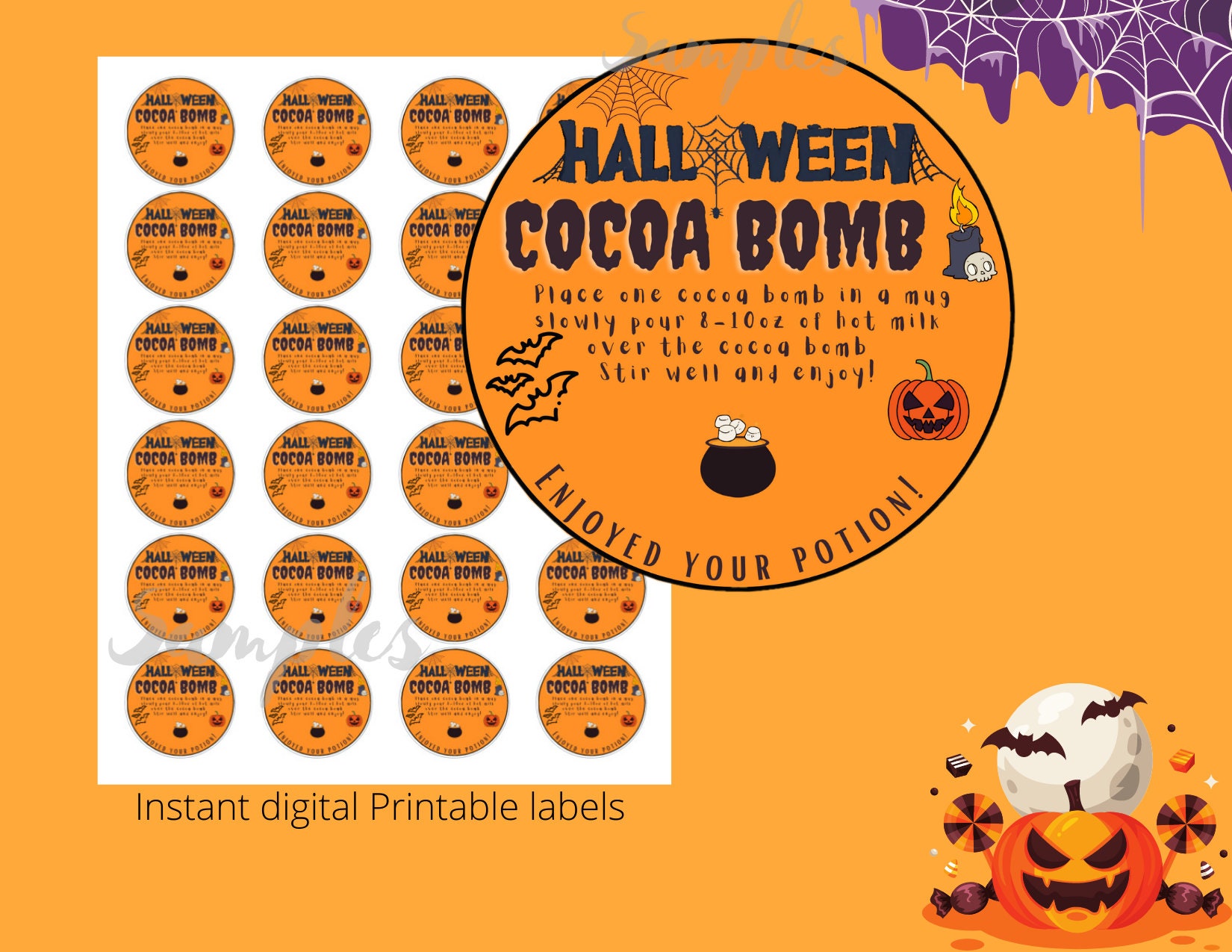 Digital download halloween cocoa bomb label Etsy