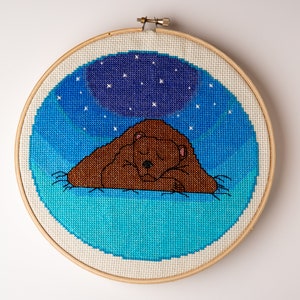 Bear Snoozing Under the Stars Cross Stitch Pattern Instant PDF