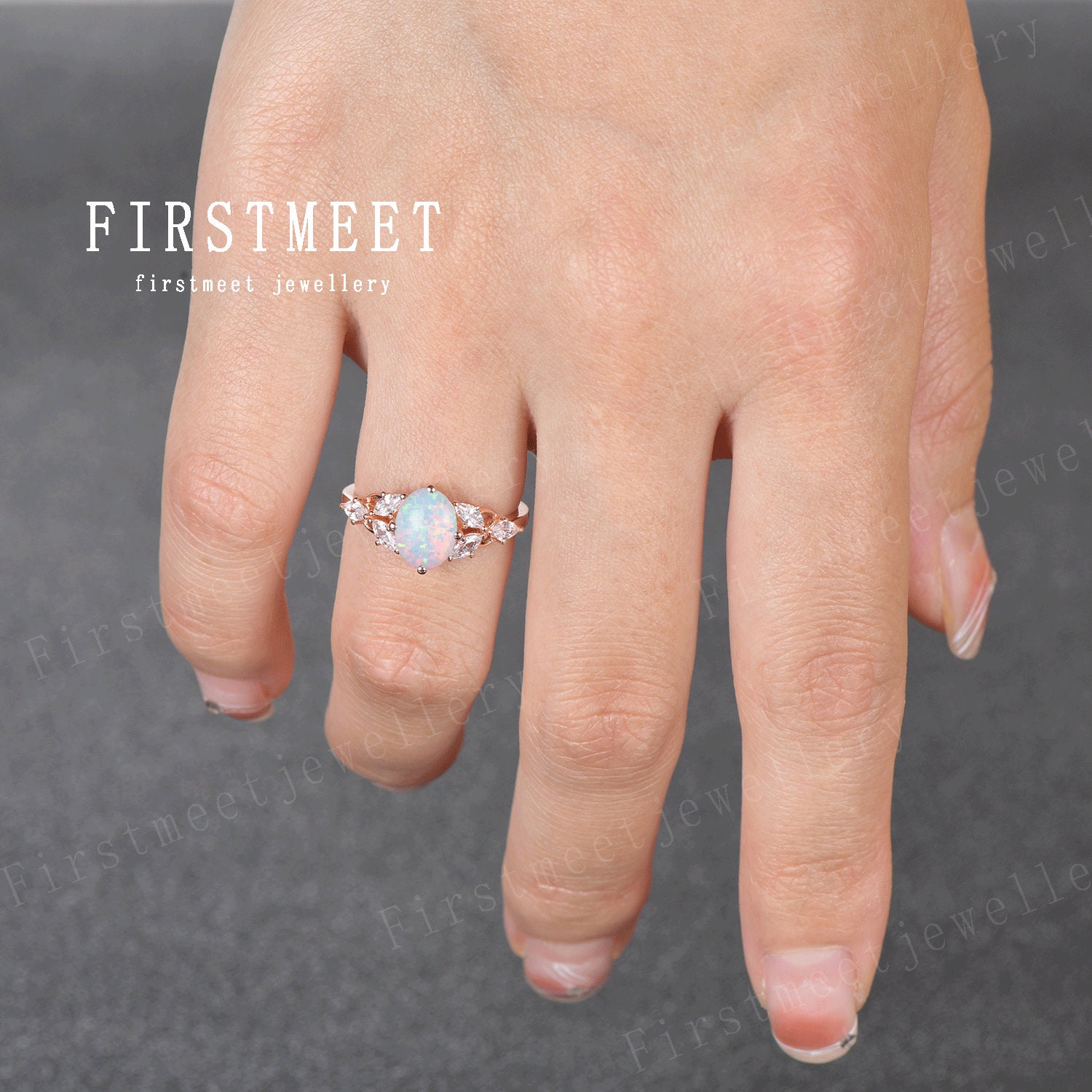 White Opal Engagement Ring Art Deco Ring October Birthstone Ring Dainty ...