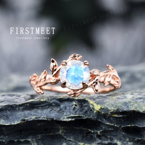 Twig moonstone engagement ring vintage leaf ring unique branch band art deco ring promise anniversary ring jewelry gift rose gold band
