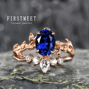 Rose Gold Sapphire Engagement Ring Oval Cut Blue Sapphire Ring September Birthstone Ring Blue Sapphire Promise Ring Anniversary Gift For Her