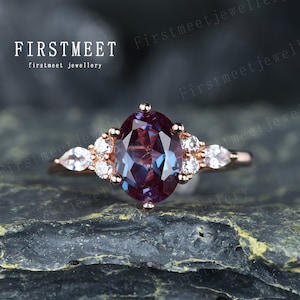 Unique Alexandrite ring Gold Silver Vintage Oval Alexandrite Engagement Ring Marquise Diamond Bridal Wedding Ring Women Platinum Ring