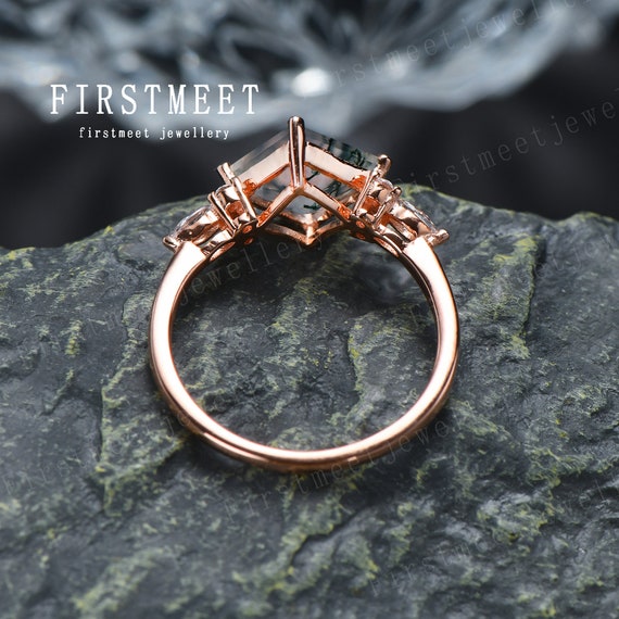 Princess Cut Labradorite Engagement Ring Vintage Rose Gold Promise