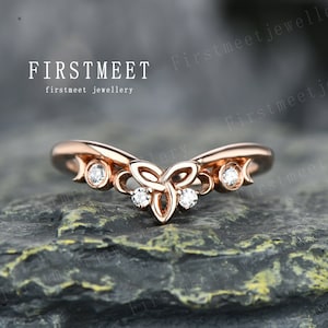 Norse Viking Ring Rose Gold Infinity Wedding Band Moissanite Wedding Band Celtic knot Wedding Ring Unique Wedding Band Curve V Wedding Band